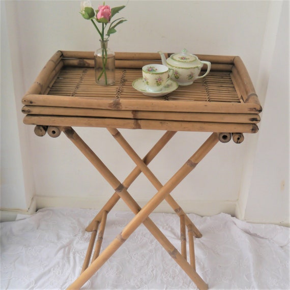 Vintage Folding Bamboo Table, Folding Butlers Tray, Side Table
