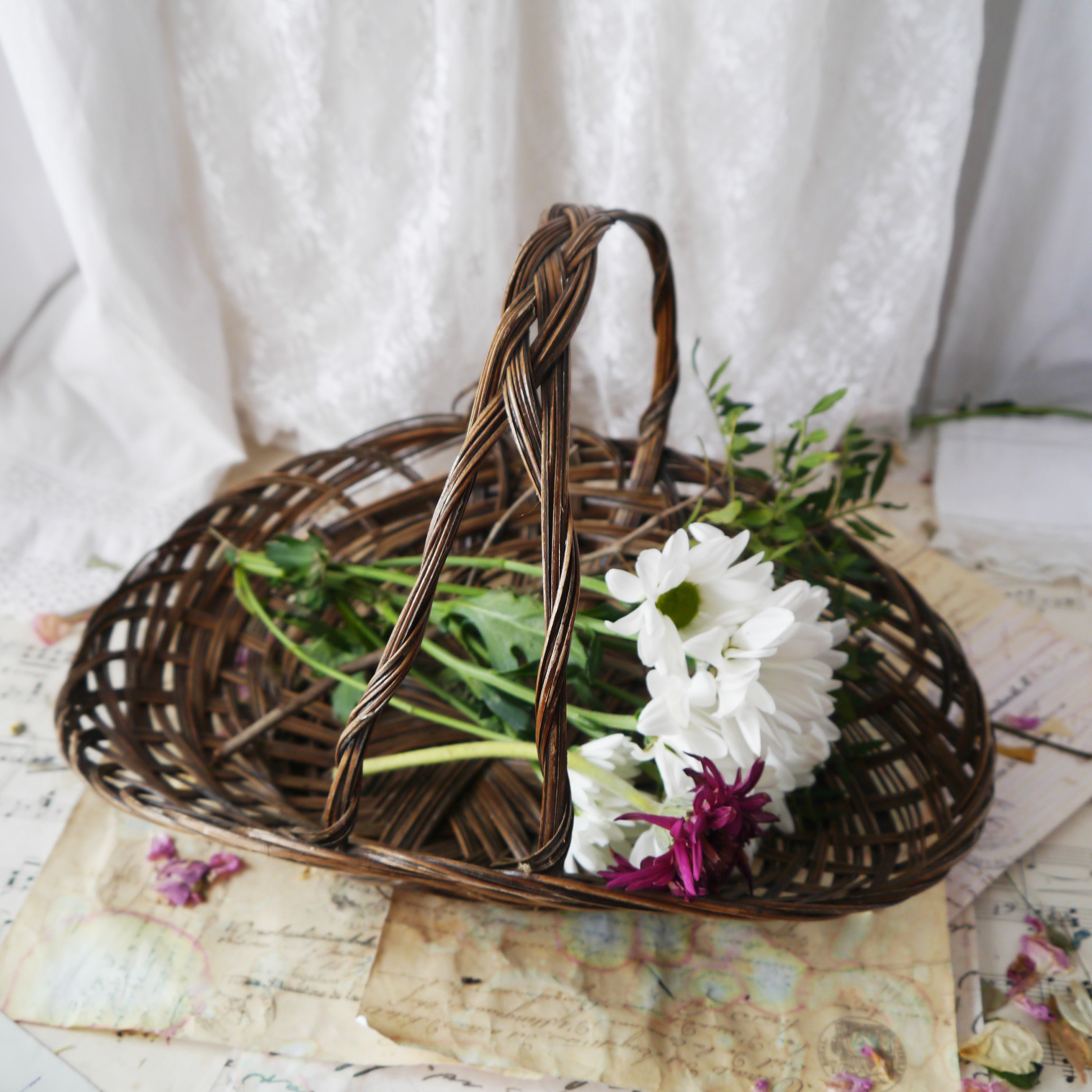 Small Woven Wicker Flower Basket Etsy