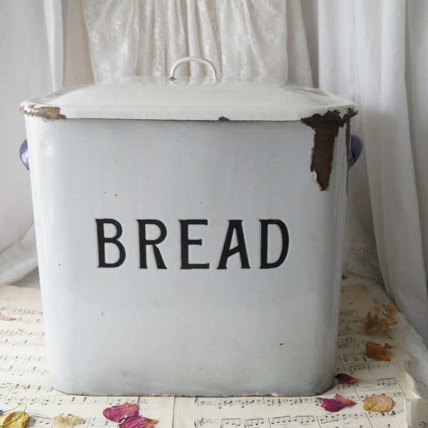 Vintage Enamel Bread Bin with Bread Lettering