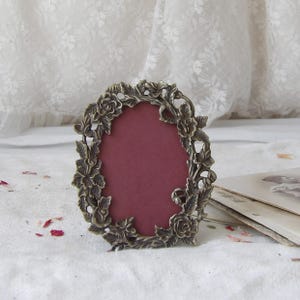 Small Vintage Metal Photo Frame with Raised Roses Border