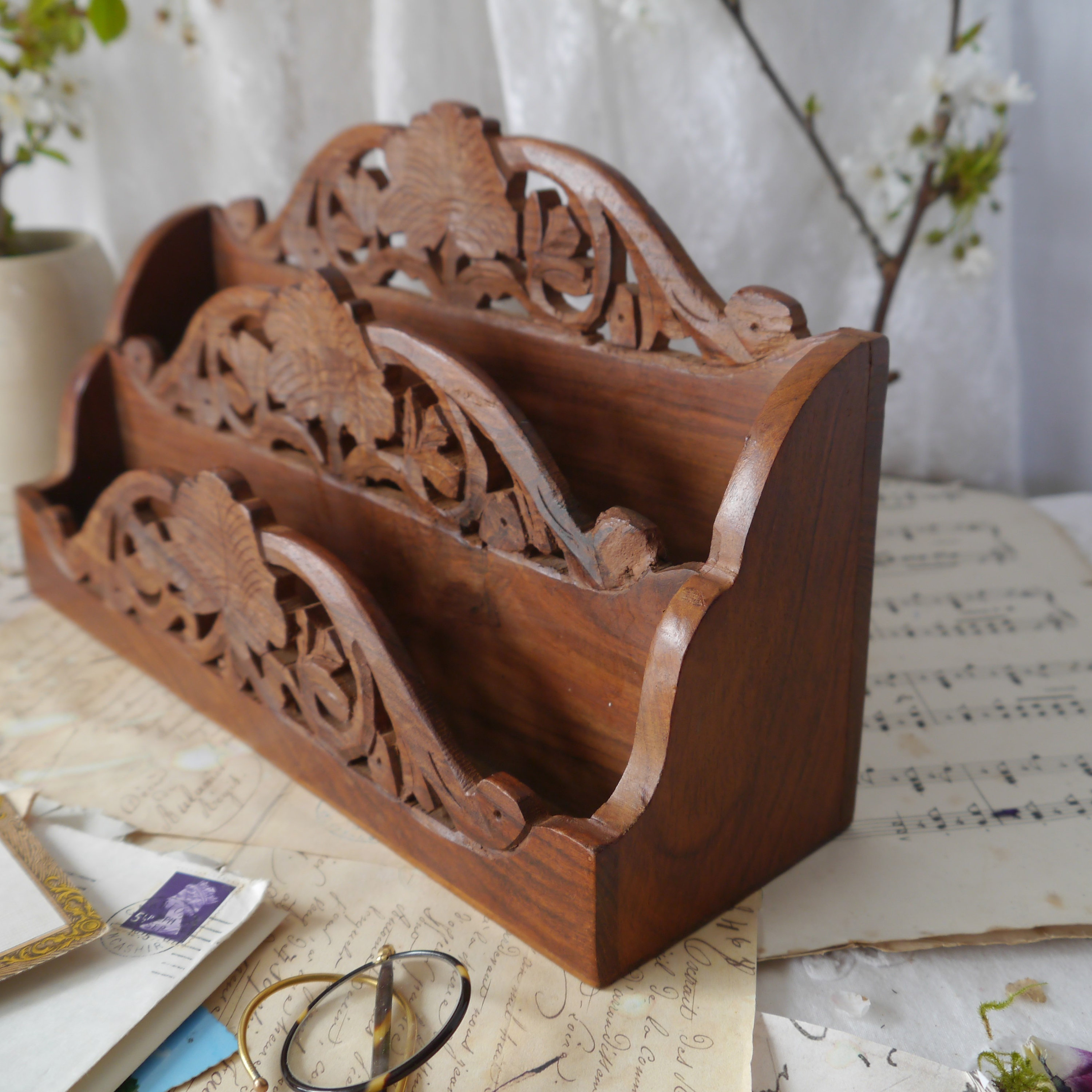 Vintage Carved Wooden Letter Rack Etsy