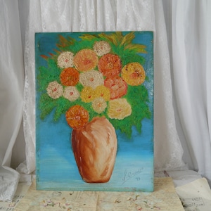 Vintage Floral Oil Painting Signed
