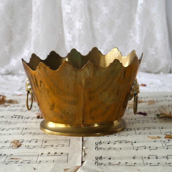 Reserved Small Decorative Vintage Brass Planter with Side Handles