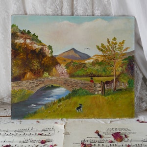 Naïef vintage schilderij van Llanberis Pass