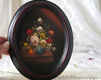 Vintage peinture à l'huile vase de fleurs