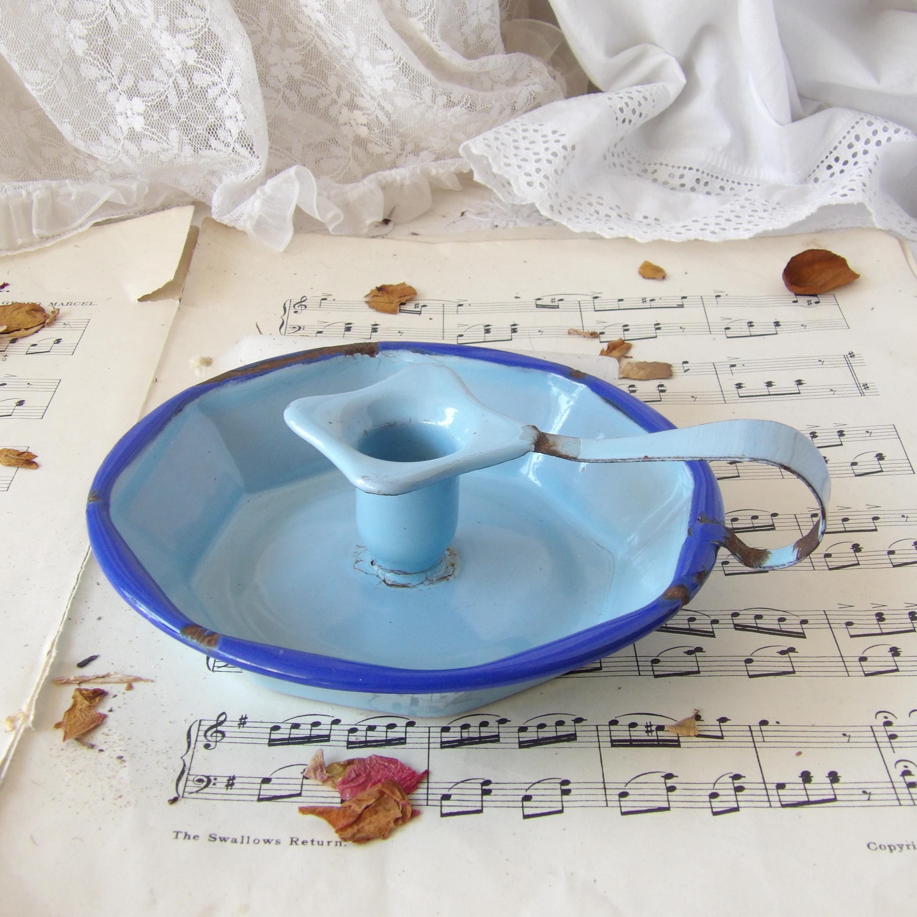Vintage Blue Enamel Candle Holder