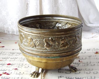 Vintage Brass Planter with Leaf Design