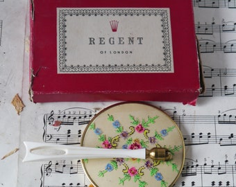 Small Vintage Hand Mirror with Painted Flowers