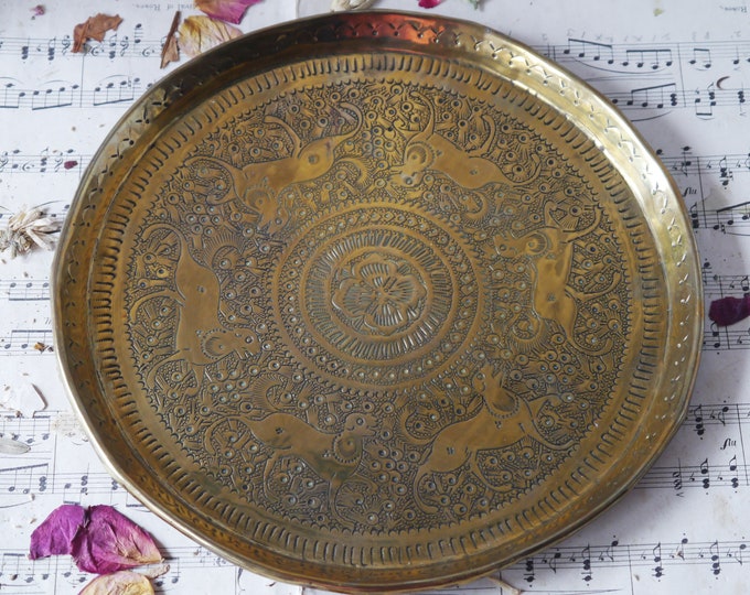 Indian Vintage Brass Tray with Decorative Design