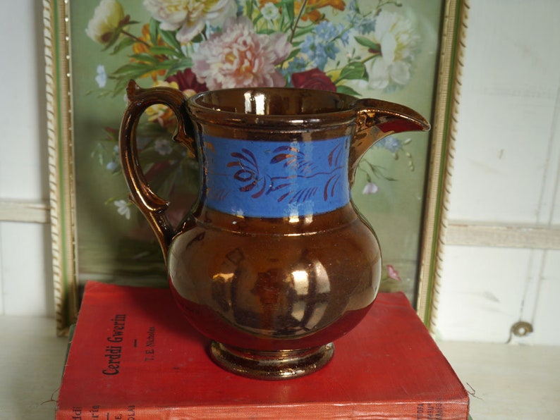 Handpainted Lusterware Pitcher Lusterware Jug With Blue Band Etsy