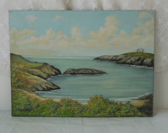 Vintage Seascape Painting on Canvas Board Signed Guy C Mills