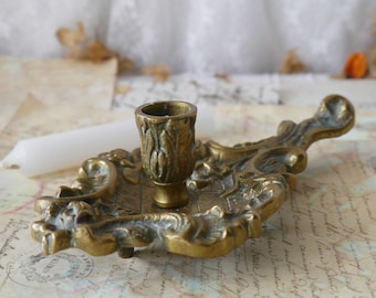 Chunky Decorative Vintage Brass Candle Holder with Handle