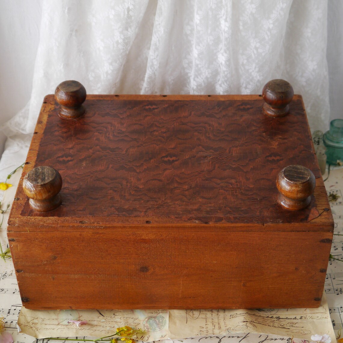 Rustic Vintage Wooden Box with Wooden Feet Etsy