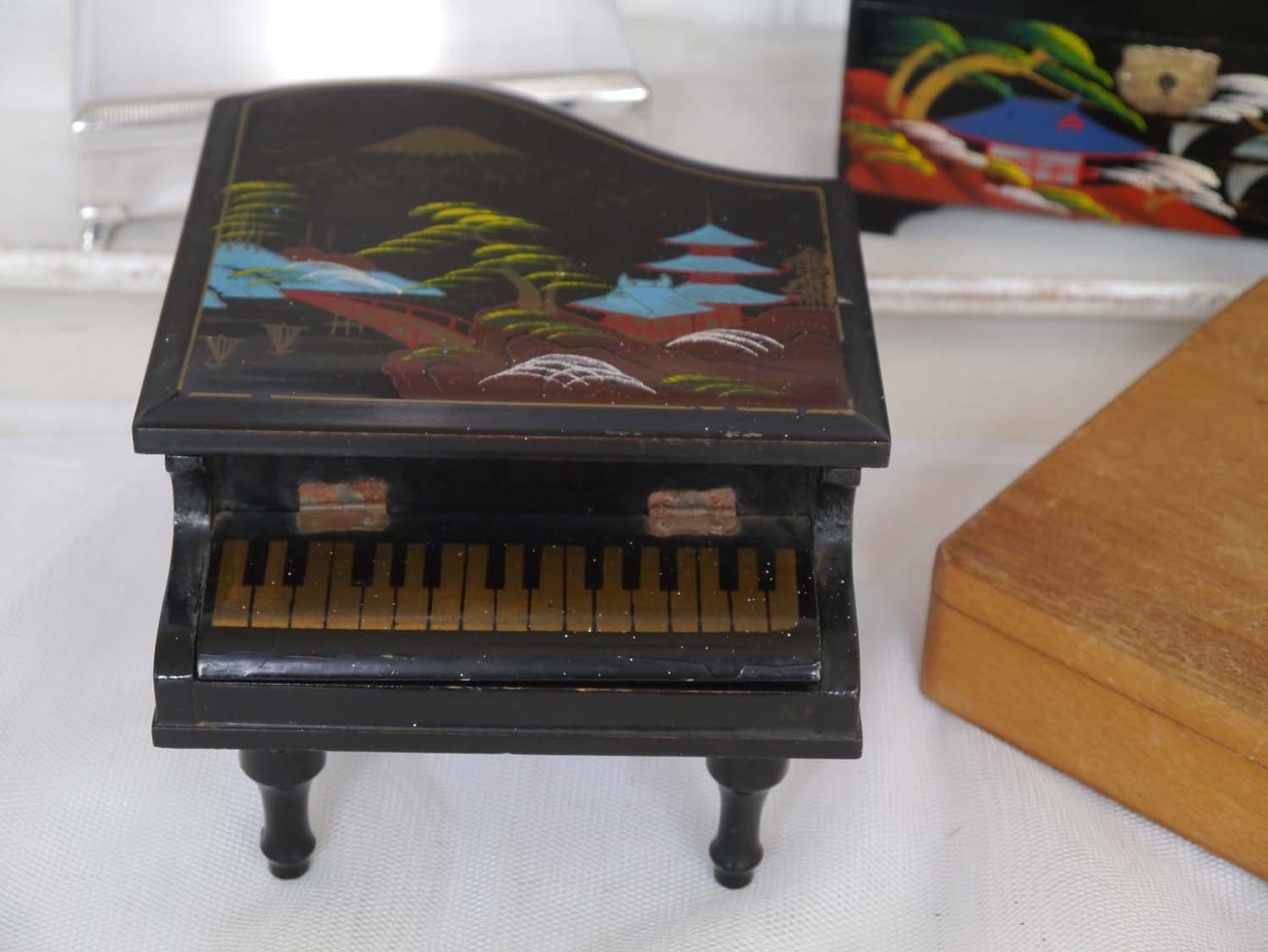 Vintage Oriental Piano Musical Jewellery Box Wooden Keepsake Etsy
