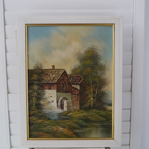 Peinture à l&#39;huile sur toile vintage Roue hydraulique