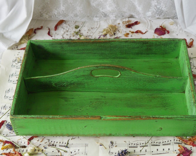 Vintage Green Painted Cutlery Tray