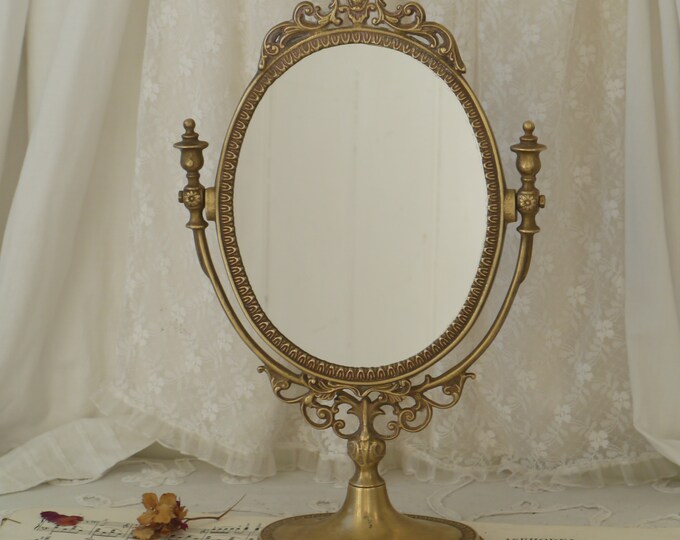 Vintage Brass Vanity Mirror on an Ornate Stand Etsy