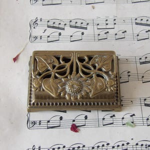 Vintage Brass Stamp Box Sunflower Design
