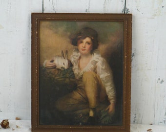 Sir Henry Raeburn Boy With a White Rabbit Print on Cardboard Vintage ...
