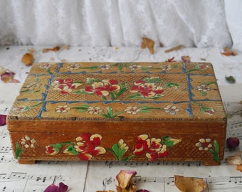 Vintage Carved Painted Wooden Box