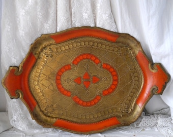 Vintage Florentine Tray Gold and Orange