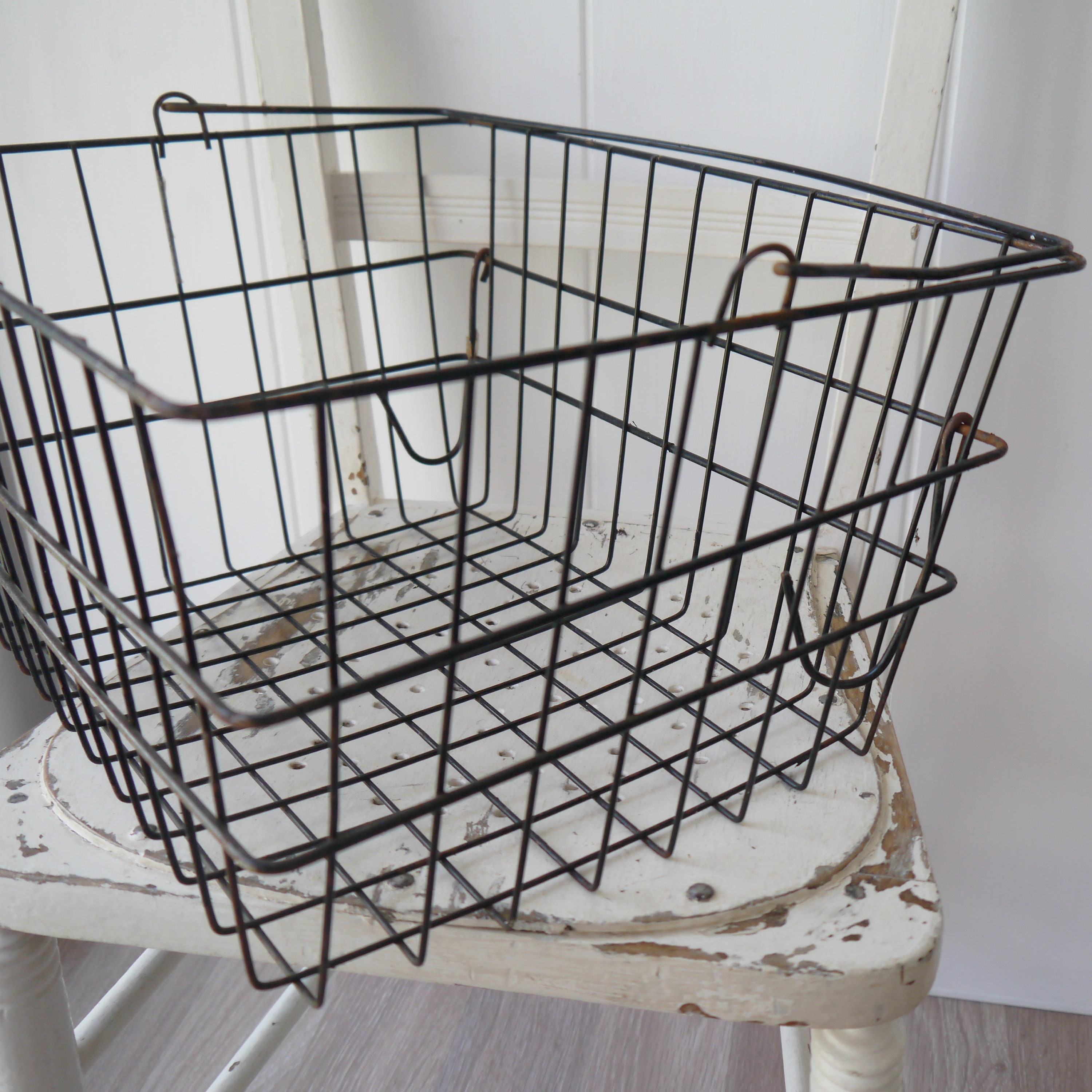 Vintage Wire Storage Basket with Hanging Hooks Etsy