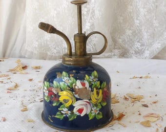 Small Vintage Brass Water Sprayer with Painted Flowers