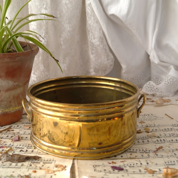 Small Vintage Brass Planter with Side Handles