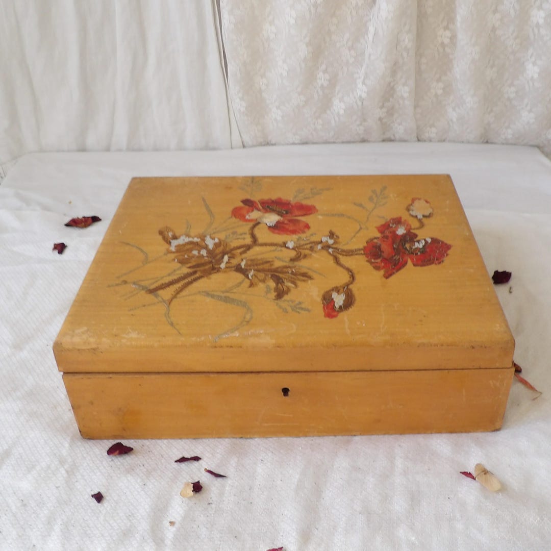 Vintage Wooden Box With Painted Flowers and Festive Massage - Etsy