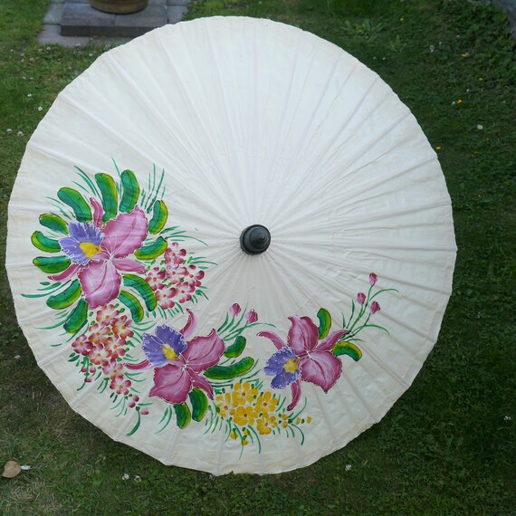 Sombrilla vintage con flores pintadas a mano | Etsy