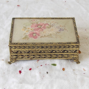 Vintage Trinket Box with Petit Point Embroidery