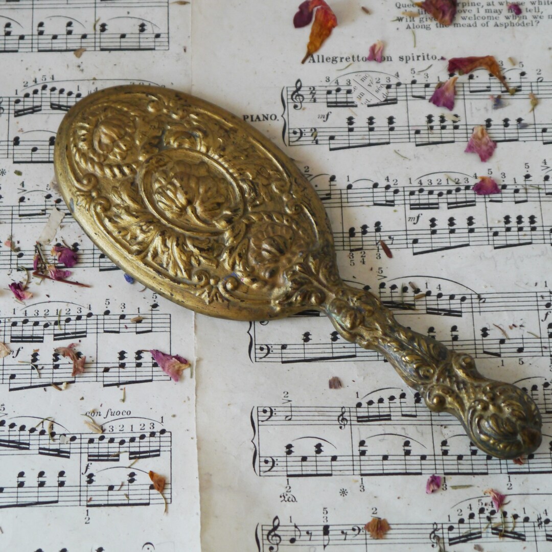 Small Vintage Embossed Metal Hand Mirror Etsy