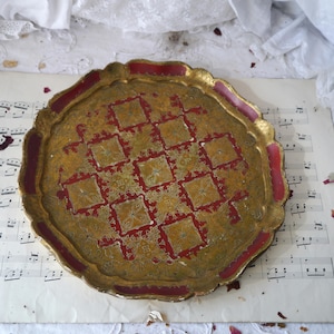 Large Round Vintage Florentine Tray Gold and Red
