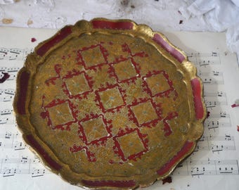 Vintage Florentiner Tablett Gold und Rot