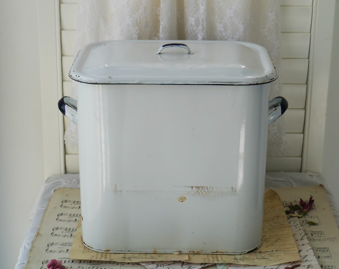 Vintage White Enamel Bread Box Bin Etsy