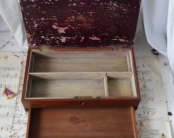 Antique Wooden Box with Drawer