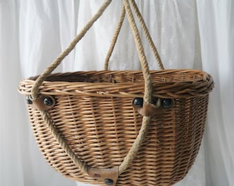 Vintage Wicker Basket with Rope Handles