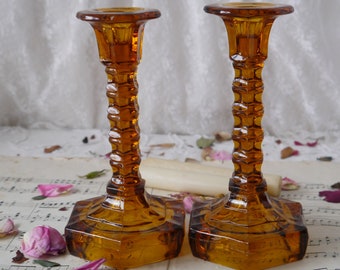 Amber Pressed Flower Set of  Mid Century Candle Holder Pegs