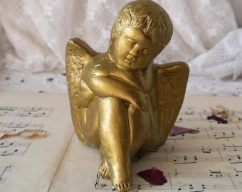 Vintage Gold Plaster Angel Shelf Sitter