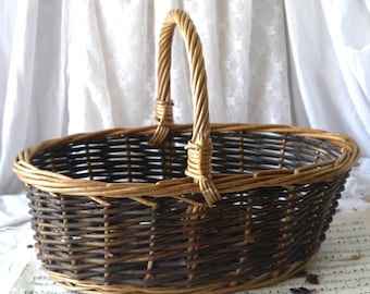 ヴィンテージ 楕円形 籐 バスケット ハンドル付き - Etsy 日本