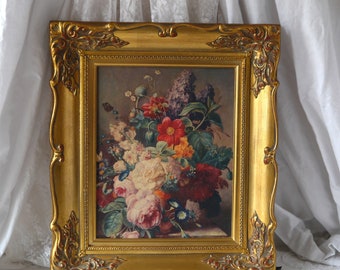 Vintage Moise Jacobber Floral Print in Gold Frame