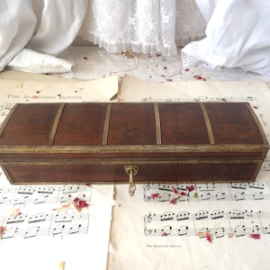 Vintage Brass and Wood Box with Key