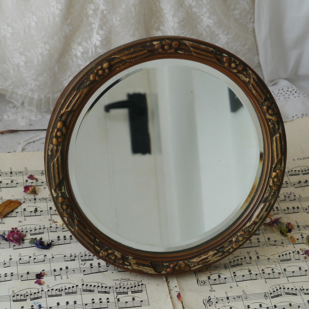 Vintage Round Vanity Mirror With Carved Flowers Etsy UK