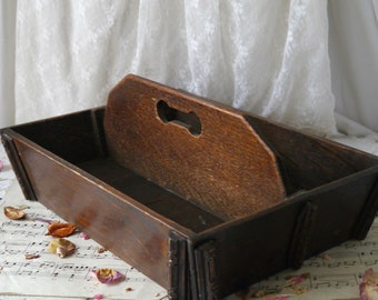 Antique Oak Cutlery Caddy with Carry Handle