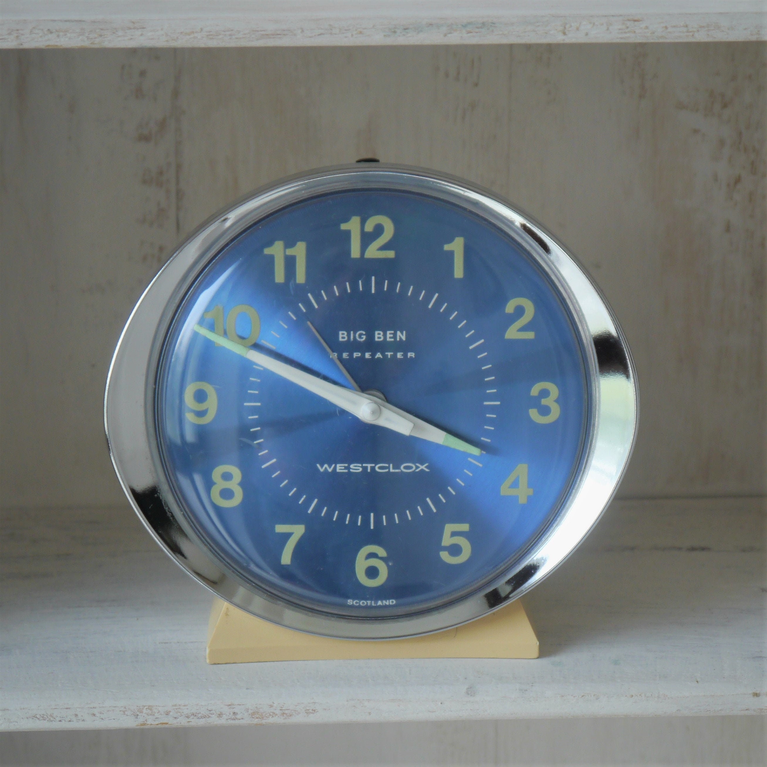 Vintage Big Ben Repeater Clock Westclox Alarm Retro Desk Wind Up Made In Scotland - Alarm Clock Retro Blue Vintage Big Ben Repeater Clock Westclox Alarm Retro Desk Wind Up Made In Scotland - Alarm Clock Retro Blue