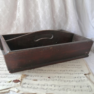 Vintage Wooden Cutlery Caddy with Carry Handle