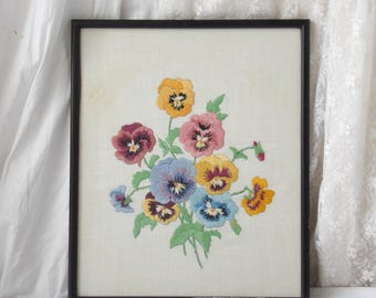 Framed Vintage Floral Embroidery