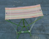 Vintage Metal Folding Camping Stool with Multi-coloured Seat