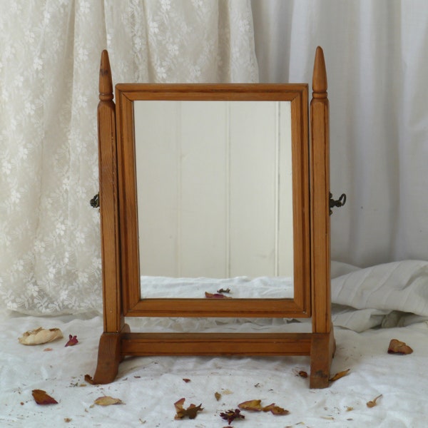 Vintage Vanity Mirror on Wooden Stand