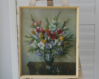 Vintage Framed Flower Print Summer in Wedgewood by Vernon Ward